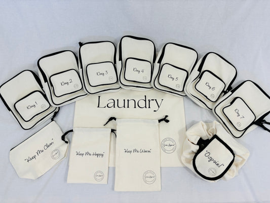 Daily Travel Packing Cubes - Complete Set View - Cream Beige Colour - Travel Set - Baby Gift - Ultimate set