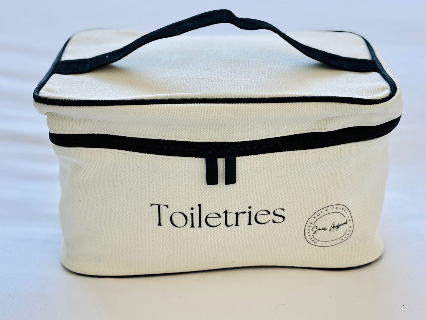 Cream cotton toiletry bag – standard size travel wash bag front view