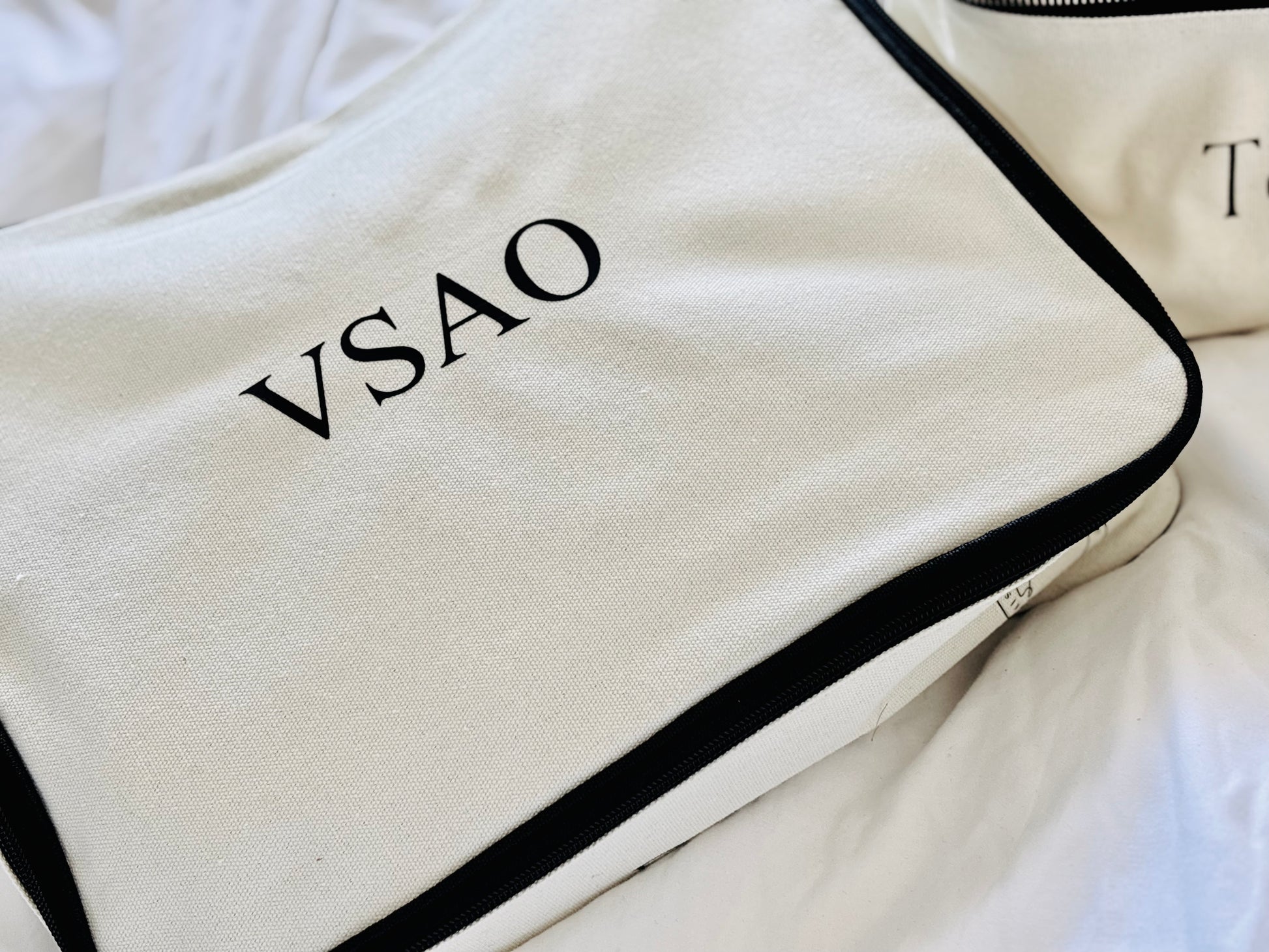 Cream cotton canvas packing cube that is personalised or personalized travel organiser 