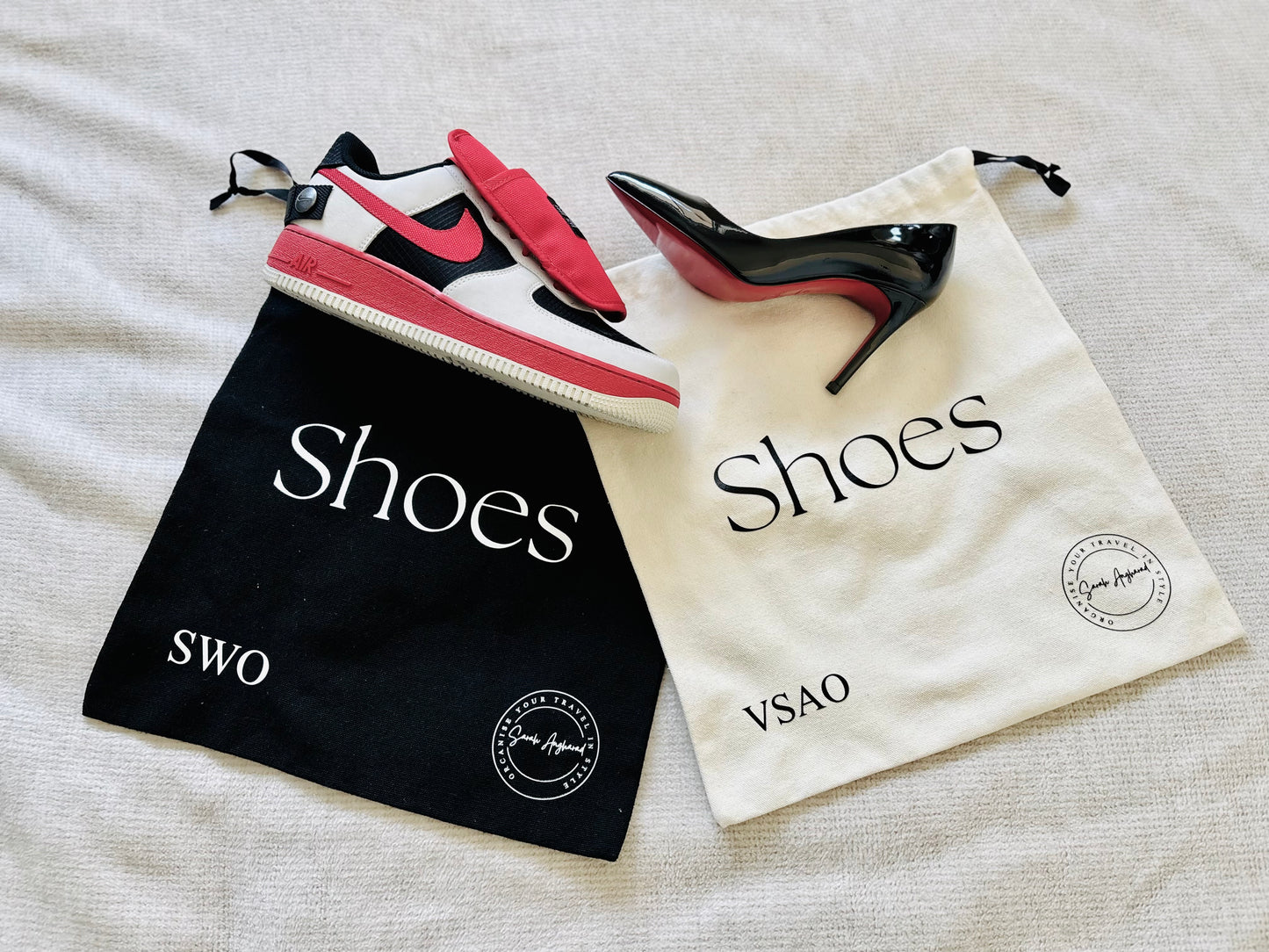 Shoe Bag - Set of 2 - Black and Cream