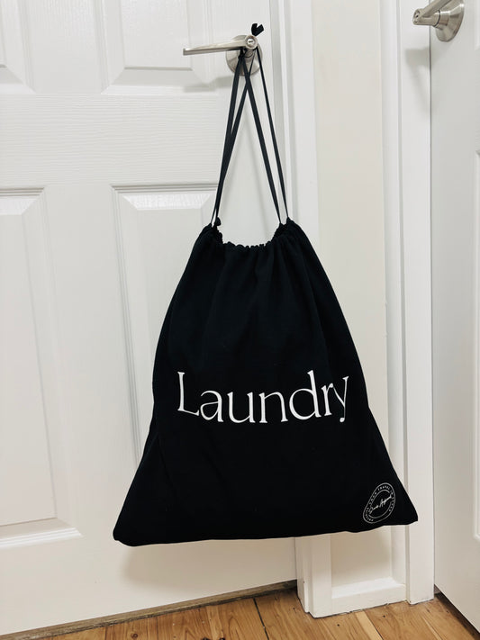 Black cotton canvas laundry bag – travel organiser front view