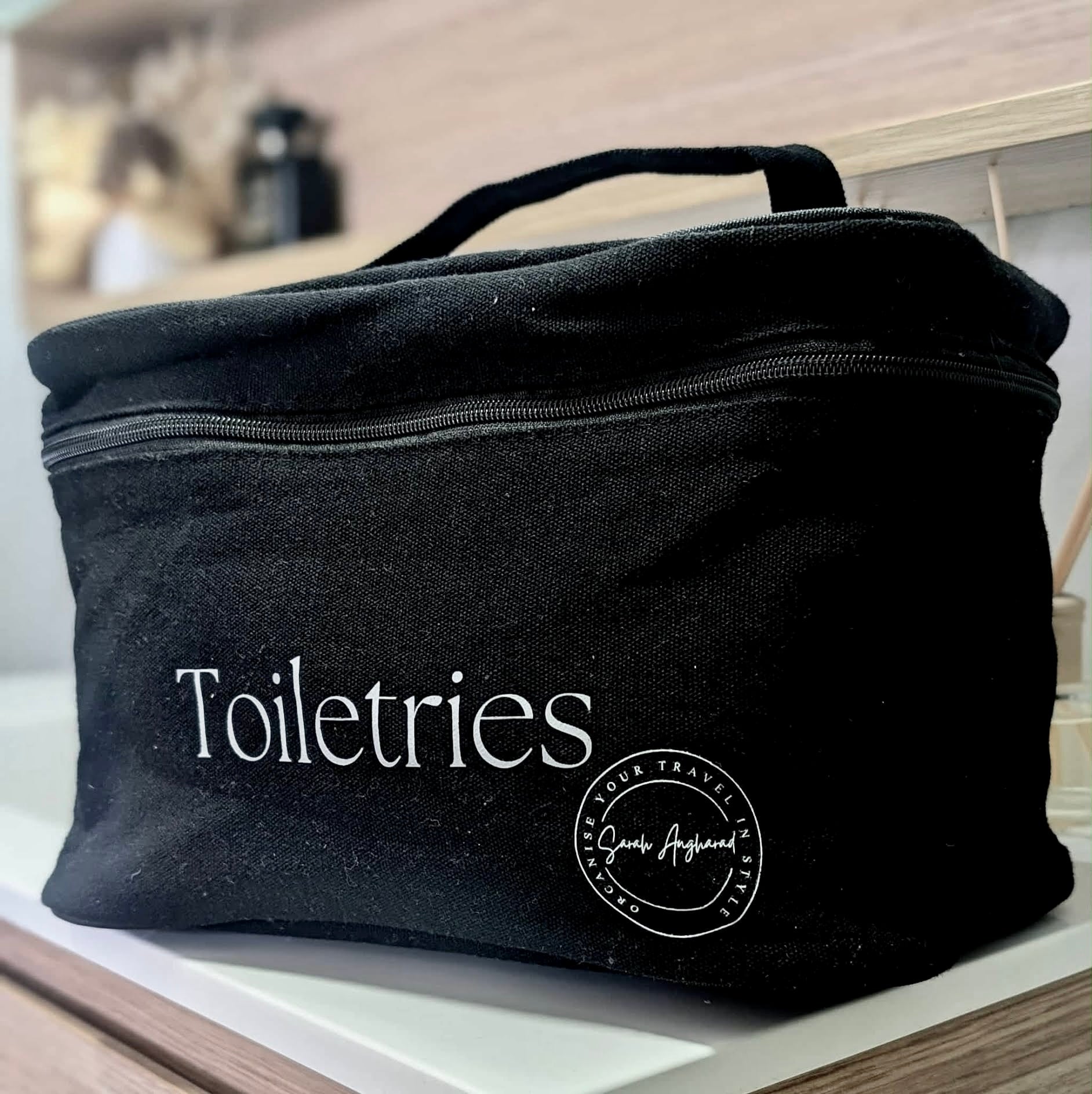 XL Toiletry Bag in Black, big enough for hair tools and all