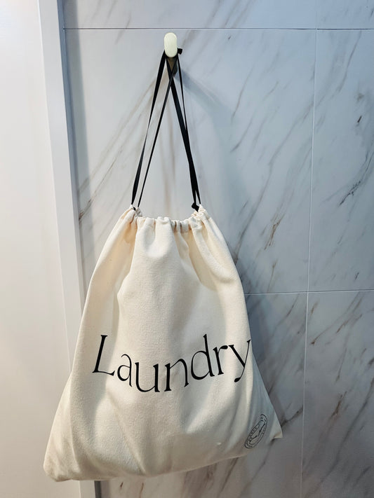 Cream cotton canvas laundry bag – travel organiser front view