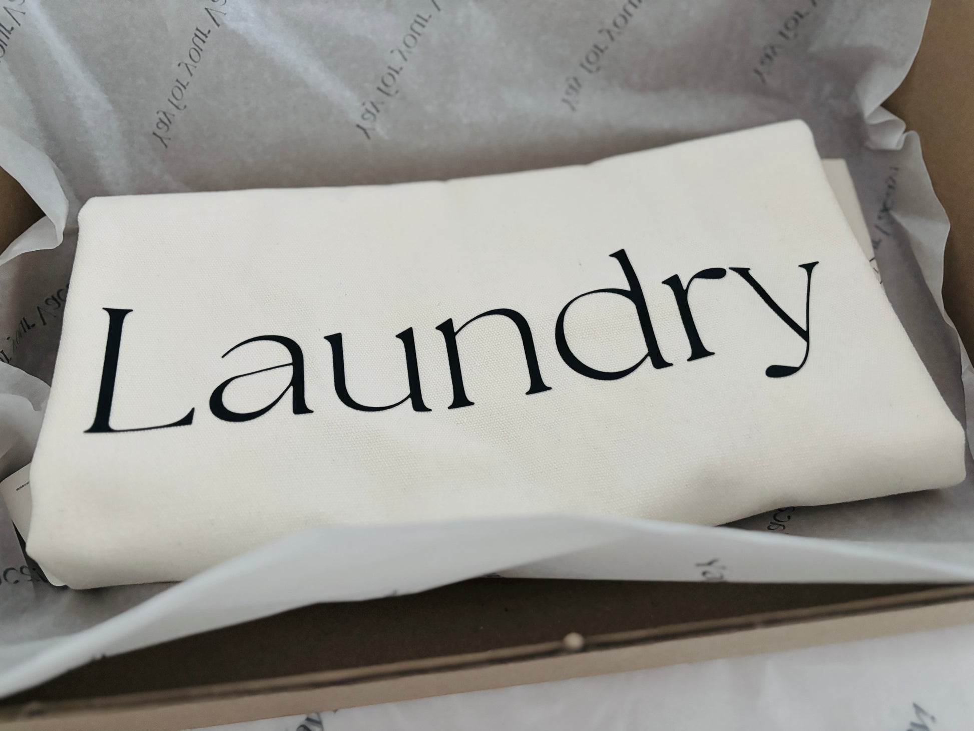 Cream cotton canvas laundry bag – folded ready for shipping