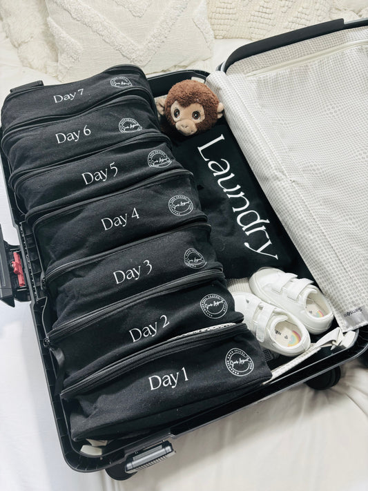 Packing Cubes - Kids - Set of 7 Daily + Laundry Bag - Black