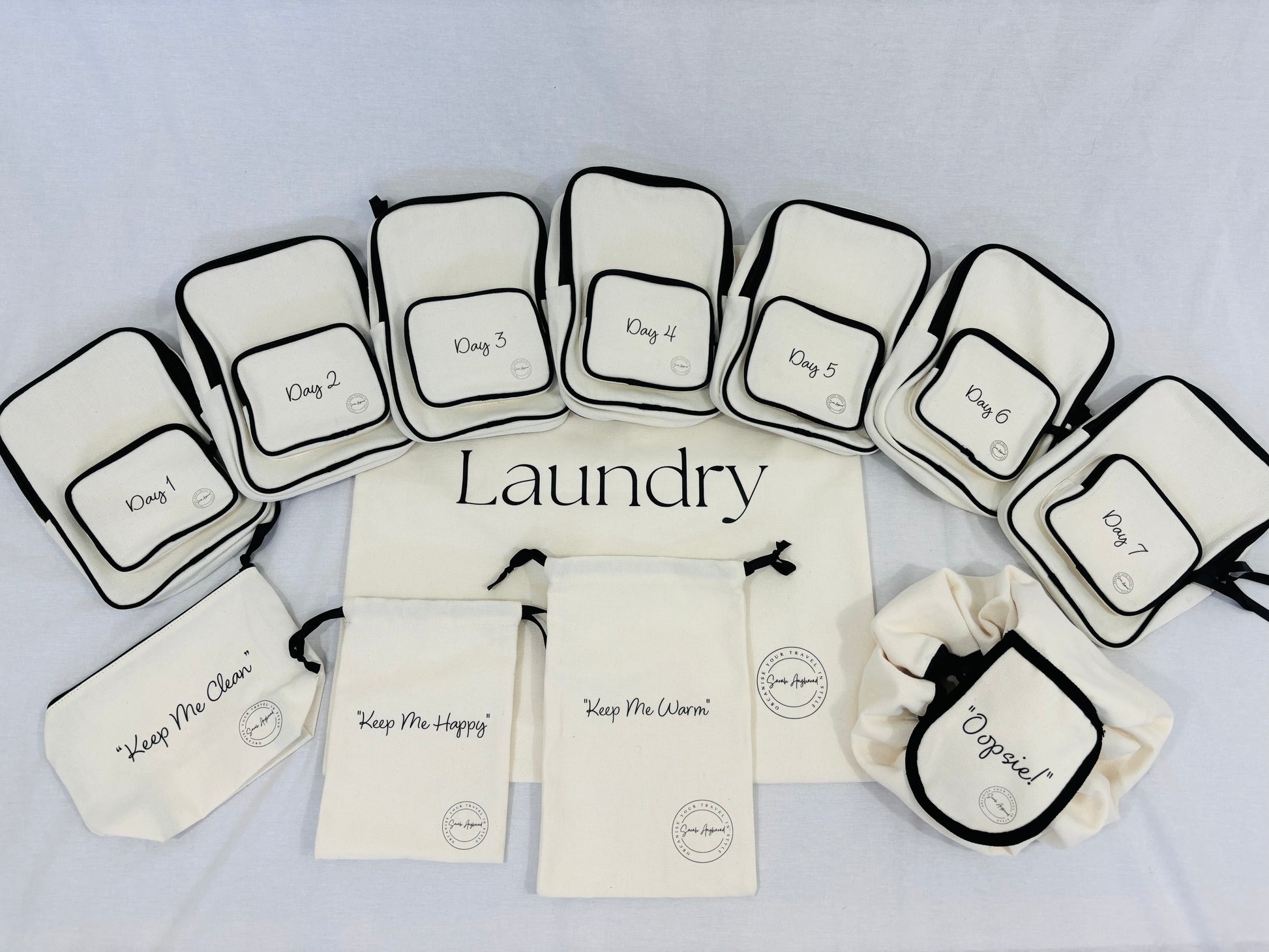 Daily Travel Packing Cubes - Complete Set View - Cream Beige Colour - Travel Set - Baby Gift - Ultimate set